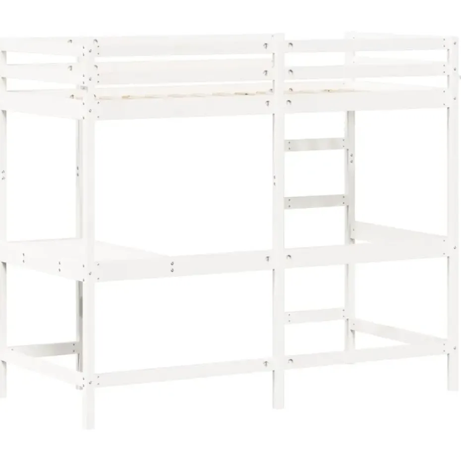 vidaXL - Hoogslaper met bureau - Wit - Massief grenenhout - 90x190 cm