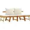 vidaXL - 2-in-1 Loungebank met crème kussens - Massief acaciahout - 205x74x66 cm