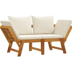 vidaXL - 2-in-1 Loungebank met crème kussens - Massief acaciahout - 205x74x66 cm