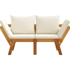 vidaXL - 2-in-1 Loungebank met crème kussens - Massief acaciahout - 205x74x66 cm