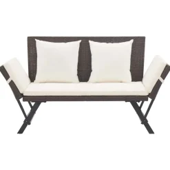 vidaXL - 2-in-1 Tuinbankje met kussens - Bruin - Poly rattan - 176x70x80 cm