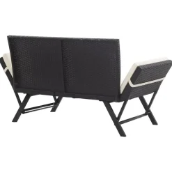 vidaXL - 2-in-1 Tuinbankje met kussens - Zwart - Poly rattan - 176x70x80 cm