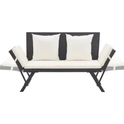 vidaXL - 2-in-1 Tuinbankje met kussens - Zwart - Poly rattan - 176x70x80 cm