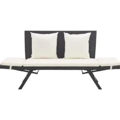 vidaXL - 2-in-1 Tuinbankje met kussens - Zwart - Poly rattan - 176x70x80 cm