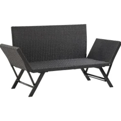 vidaXL - 2-in-1 Tuinbankje met kussens - Zwart - Poly rattan - 176x70x80 cm