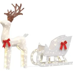 vidaXL - Kerstdecoratie rendier en slee met LED's - Koudwit - Stof en metaal