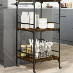 vidaXL - Keukentrolley - Bruin - Bewerkt hout