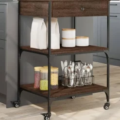 vidaXL - Keukentrolley - Bruin - Bewerkt hout