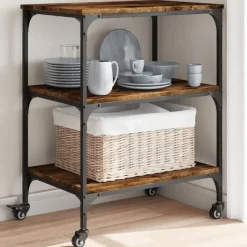 vidaXL - Keukentrolley - Bruin - Bewerkt hout