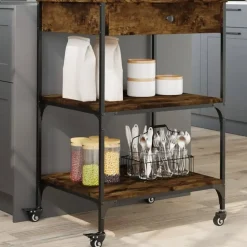 vidaXL - Keukentrolley - Bruin - Bewerkt hout