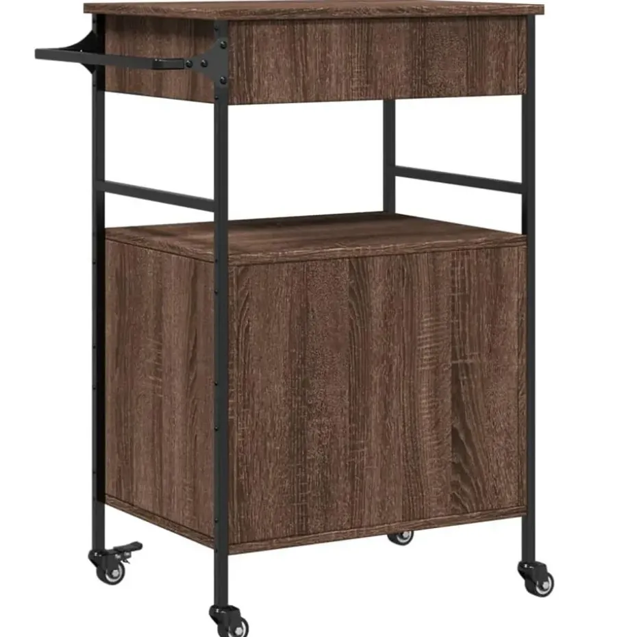 vidaXL - Keukentrolley - Bruin - Bewerkt hout