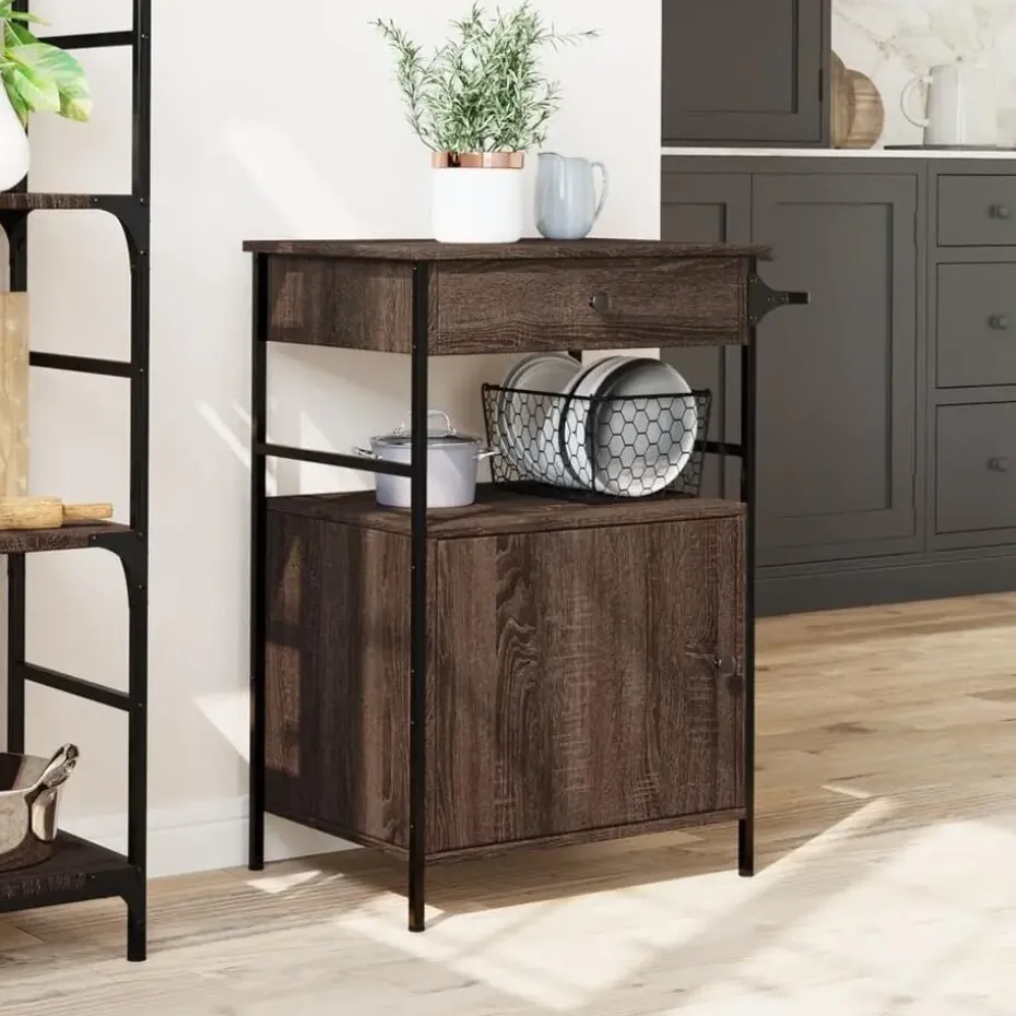 vidaXL - Keukentrolley - Bruin - Bewerkt hout