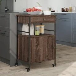 vidaXL - Keukentrolley - Bruin - Bewerkt hout