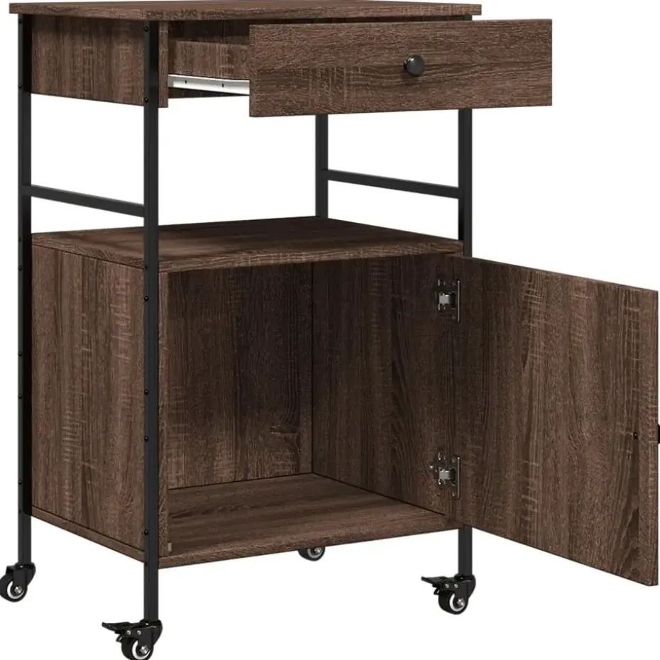 vidaXL - Keukentrolley - Bruin - Bewerkt hout