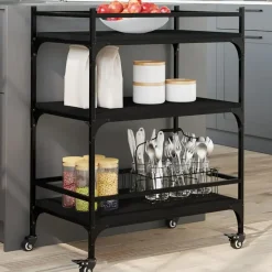 vidaXL - Keukentrolley - Zwart - Bewerkt hout