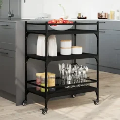 vidaXL - Keukentrolley - Zwart - Bewerkt hout