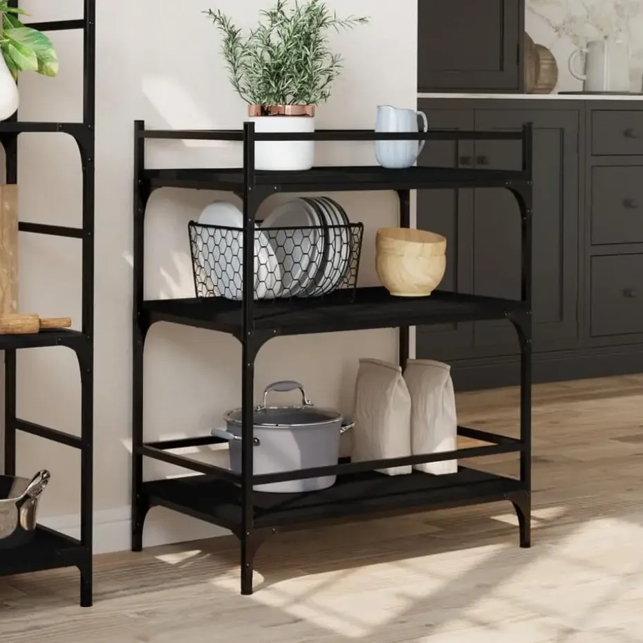 vidaXL - Keukentrolley - Zwart - Bewerkt hout