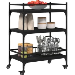 vidaXL - Keukentrolley - Zwart - Bewerkt hout