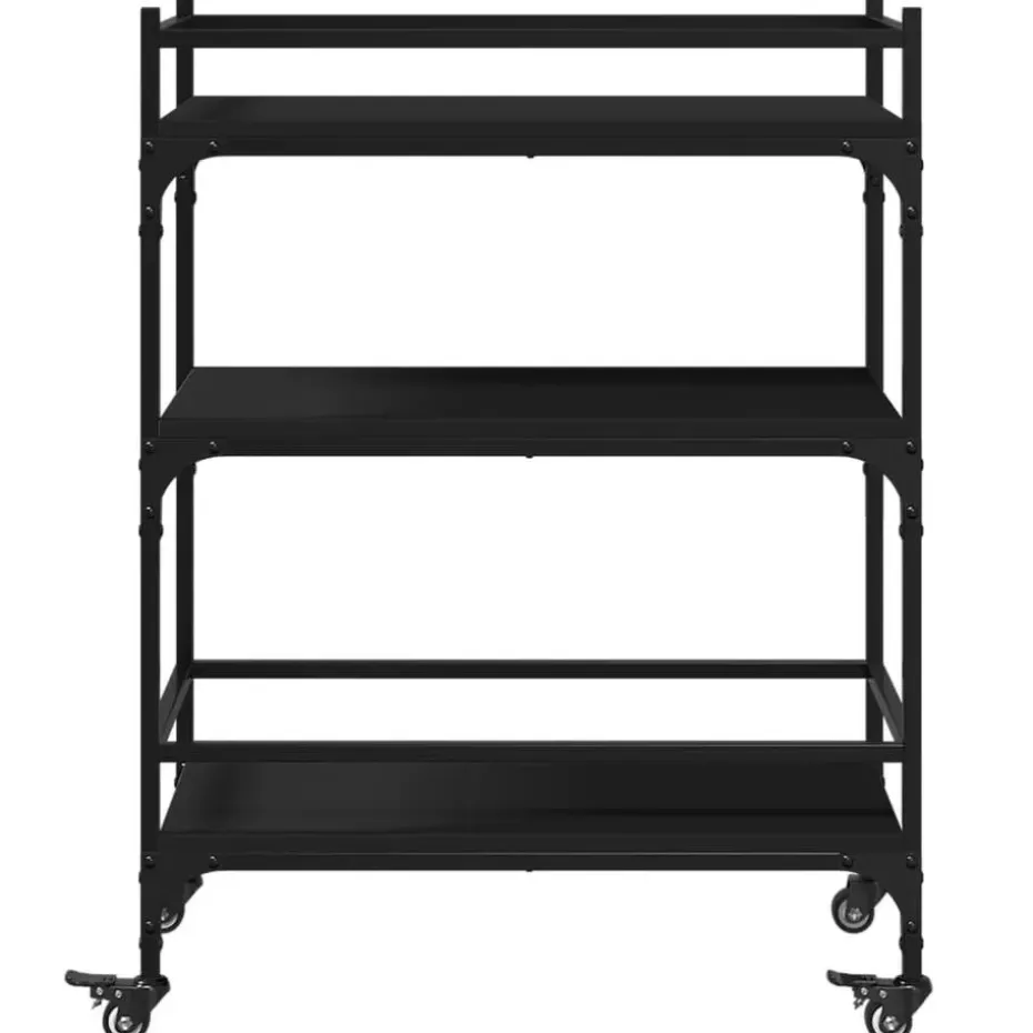 vidaXL - Keukentrolley - Zwart - Bewerkt hout