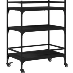 vidaXL - Keukentrolley - Zwart - Bewerkt hout