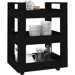 vidaXL - Keukentrolley - Zwart - Bewerkt hout