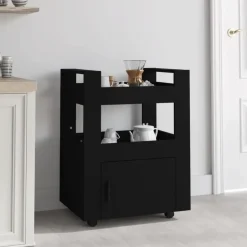 vidaXL - Keukentrolley - Zwart - Bewerkt hout