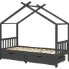 vidaXL - Kinderbed met lades - Donkergrijs - Grenenhout - 90x200 cm