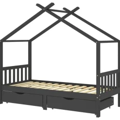 vidaXL - Kinderbed met lades - Donkergrijs - Grenenhout - 90x200 cm