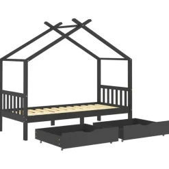 vidaXL - Kinderbed met lades - Donkergrijs - Grenenhout - 90x200 cm
