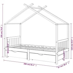 vidaXL - Kinderbed met lades - Donkergrijs - Grenenhout - 90x200 cm