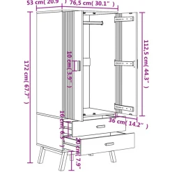 vidaXL - Kledingkast OLDEN met 2 lades - Grenenhout - Bruin - 76.5x53x172 cm