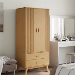 vidaXL - Kledingkast OLDEN met 2 lades - Grenenhout - Bruin - 76.5x53x172 cm
