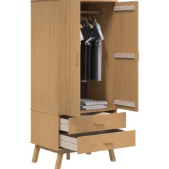 vidaXL - Kledingkast OLDEN met 2 lades - Grenenhout - Bruin - 76.5x53x172 cm
