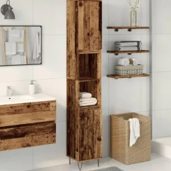 vidaXL - Kolomkast met 2 deuren 2 vakken oud hout - Ijzer en hout - 30x30x190 cm