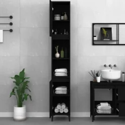 vidaXL - Kolomkast met 2 deuren 2 vakken - Zwart - Bewerkt hout - 30x30x190 cm