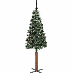 vidaXL - Kunstkerstboom met zwarte ballen 180 cm - Groen en wit - PVC en hout