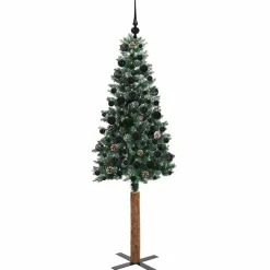 vidaXL - Kunstkerstboom met zwarte ballen 180 cm - Groen en wit - PVC en hout