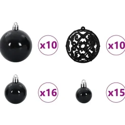 vidaXL - Kunstkerstboom met zwarte ballen 180 cm - Groen en wit - PVC en hout