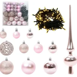 vidaXL - Kunstkerstboom met roze ballen 180 cm - Groen en wit - PVC en hout