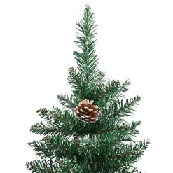 vidaXL - Kunstkerstboom met roze ballen 180 cm - Groen en wit - PVC en hout