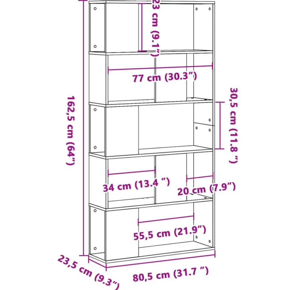vidaXL - 5-laags Boekenkast - Wit - Bewerkt hout - 80.5x23.5x162.5 cm
