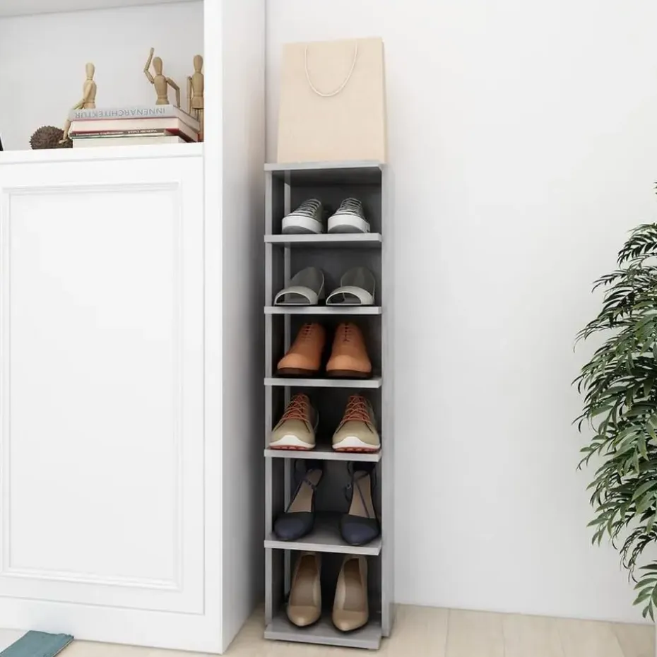 vidaXL - 6-laags Schoenenkast 6 paar - Betongrijs - Hout - 27.5x27x102 cm