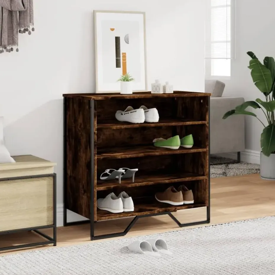 vidaXL - 4-laags Schoenenkast 12 paar - Gerookt eiken - Hout - 80x38x78 cm