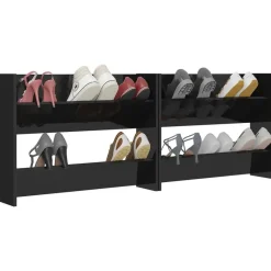 vidaXL - 2-laags Wandshoenenkasten 6 paar - Zwart - 80x18x60 cm - Set van 2