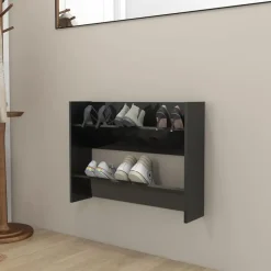 vidaXL - 2-laags Wandshoenenkast 6 paar - Zwart - Bewerkt hout - 80x18x60 cm