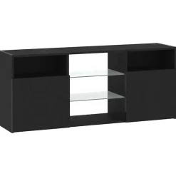 vidaXL - LED TV-meubel met 2 deuren - Zwart eiken - Hout en glas - 120x30x50 cm