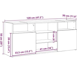 vidaXL - LED TV-meubel met 2 deuren - Zwart eiken - Hout en glas - 120x30x50 cm