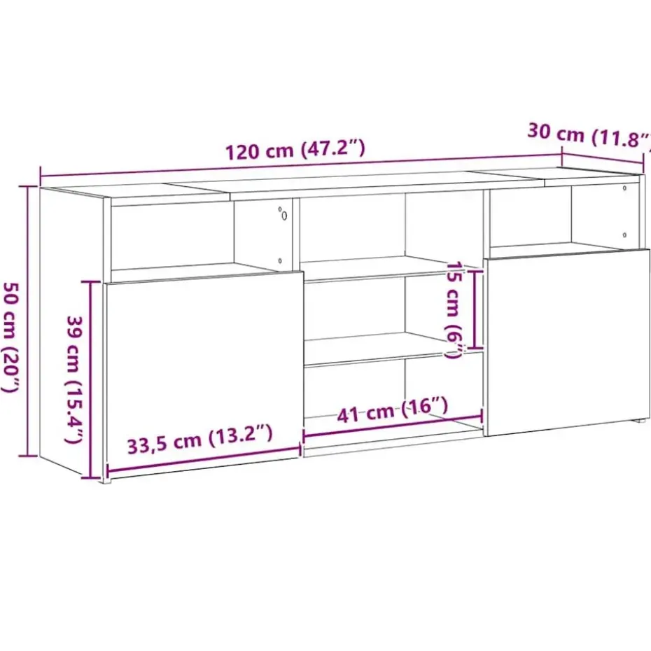 vidaXL - LED TV-meubel met 2 deuren - Zwart eiken - Hout en glas - 120x30x50 cm
