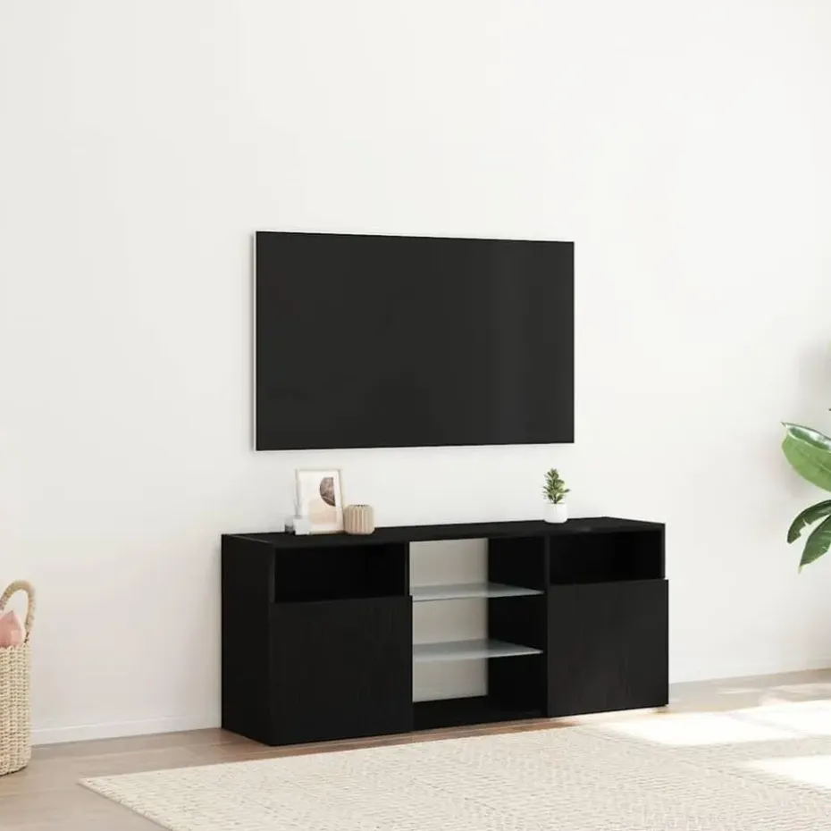 vidaXL - LED TV-meubel met 2 deuren - Zwart eiken - Hout en glas - 120x30x50 cm