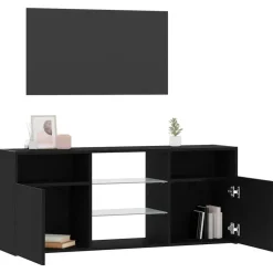 vidaXL - LED TV-meubel met 2 deuren - Zwart eiken - Hout en glas - 120x30x50 cm